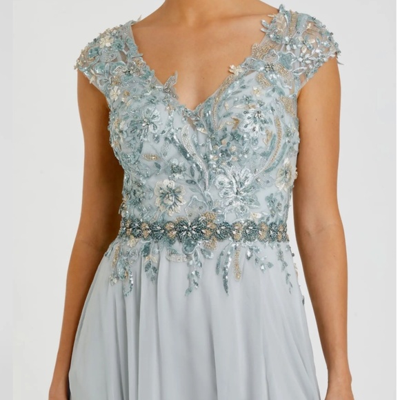 MAC DUGGAL 79365 EMBELLISHED CAP SLEEVE FLOWY BODICE SEAMIST CHIFFON GOWN sz 12 - Picture 3 of 5